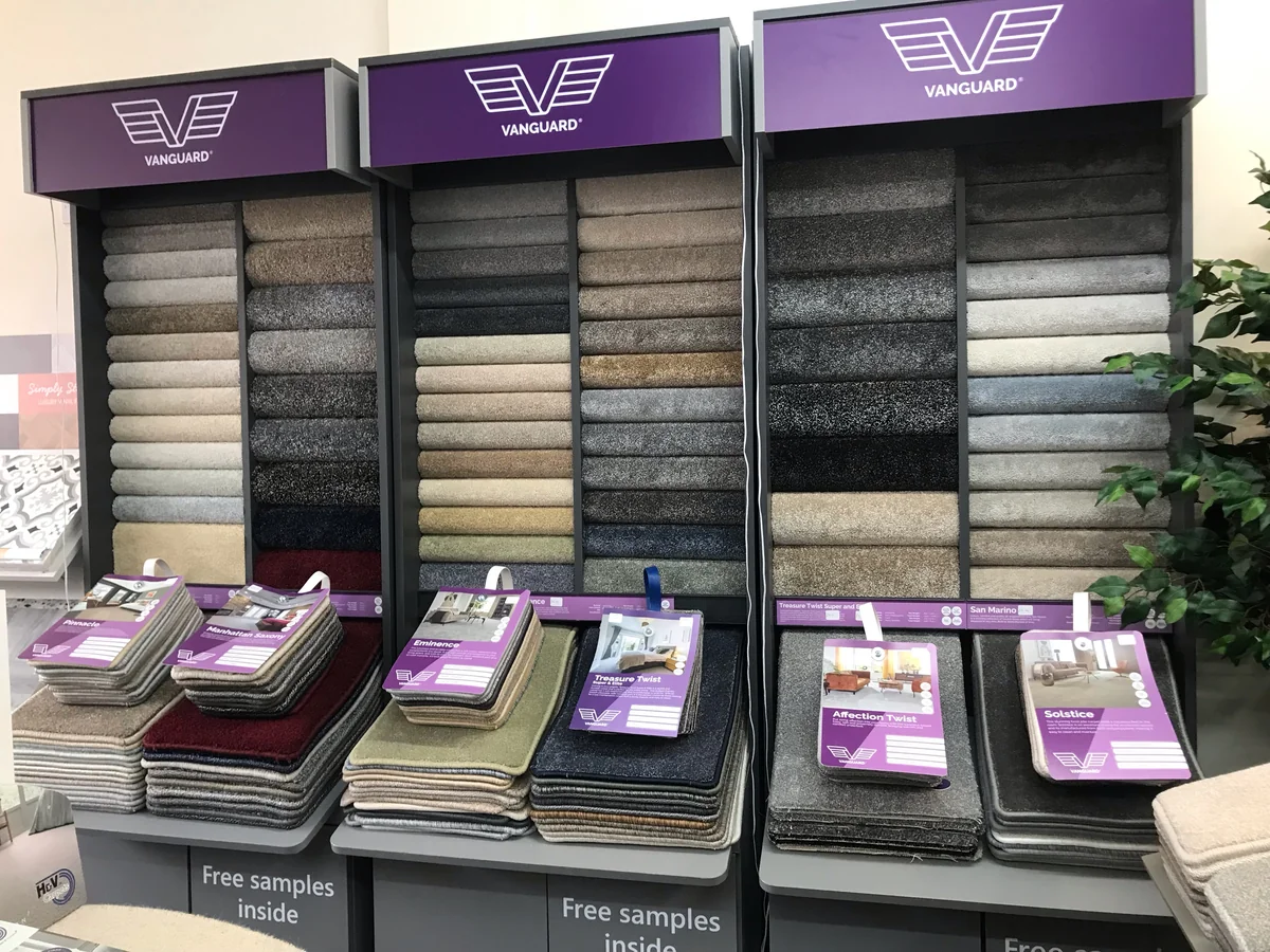 carpet-sample-stands-newcastle-foxglove-flooring Carpet sample stands with take-home samples — carpet fitters covering Monkseaton