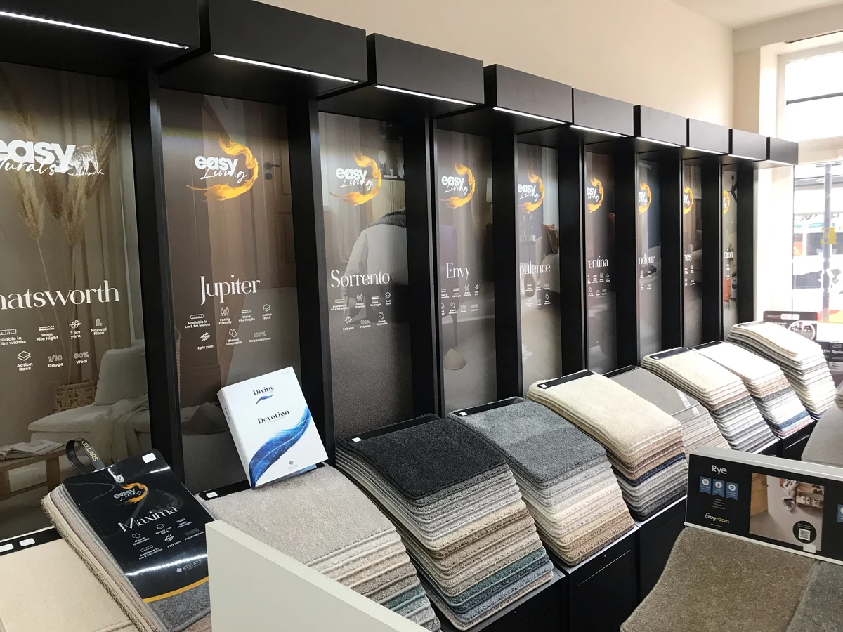 carpet-showroom-displays-newcastle-foxglove-flooring Carpet display stands with sample decks, Newcastle