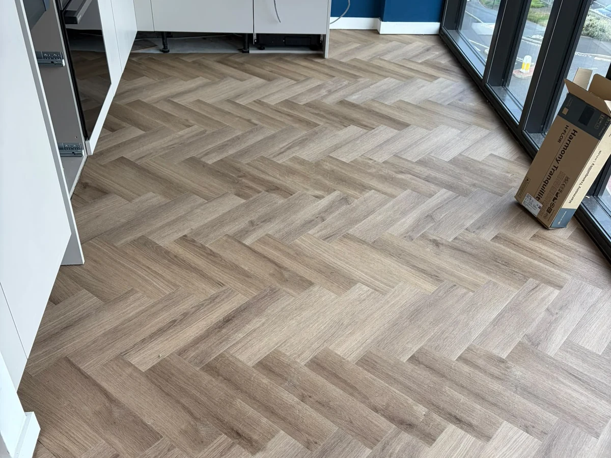 lvt-herringbone-kitchen-newcastle-foxglove-flooring the same kitchen, floor finished, Newcastle
